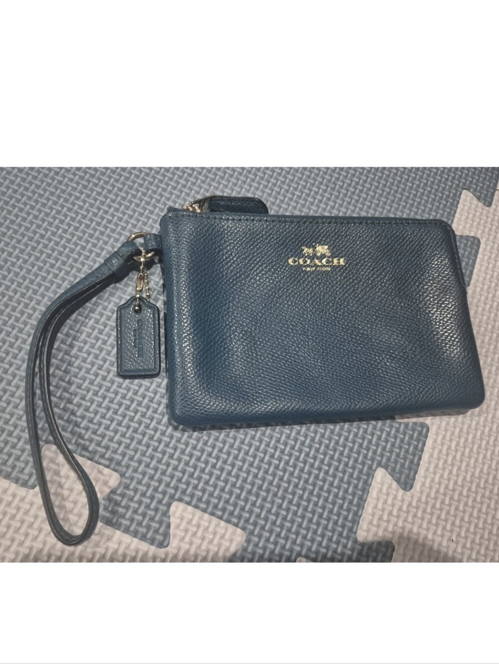 Coach Pebbled Leather Wristlet Pouch in Dark Teal